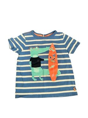 Joules Blue & Cream Striped Tee with Crocodile & Orange Surfboard